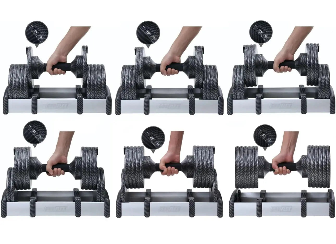 GR8FLEX 1 Second Adjustable Dumbbells (Pair) 55 lb each GR8FLEX USA