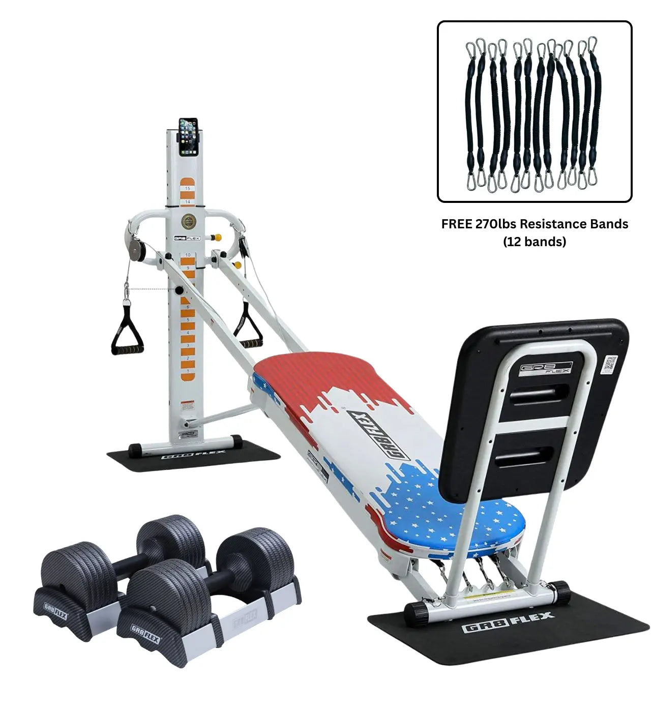 (Final Sale) Patriotic Bundle Set - Adjustable Dumbbells (Black) + GR8FLEX original all inclusive package, get a FREE 12pc 270lbs Resistance Bands GR8FLEX USA