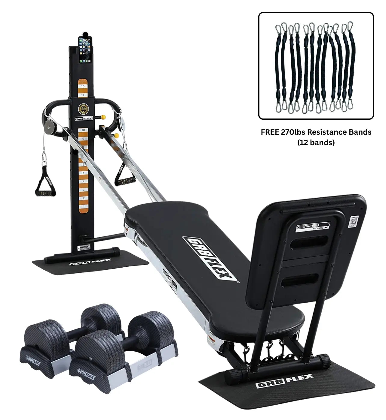 Black Bundle - Adjustable Dumbbells (Black) + GR8FLEX original gym(special edition with storage box), get a FREE 270lbs Resistance Bands Set GR8FLEX USA