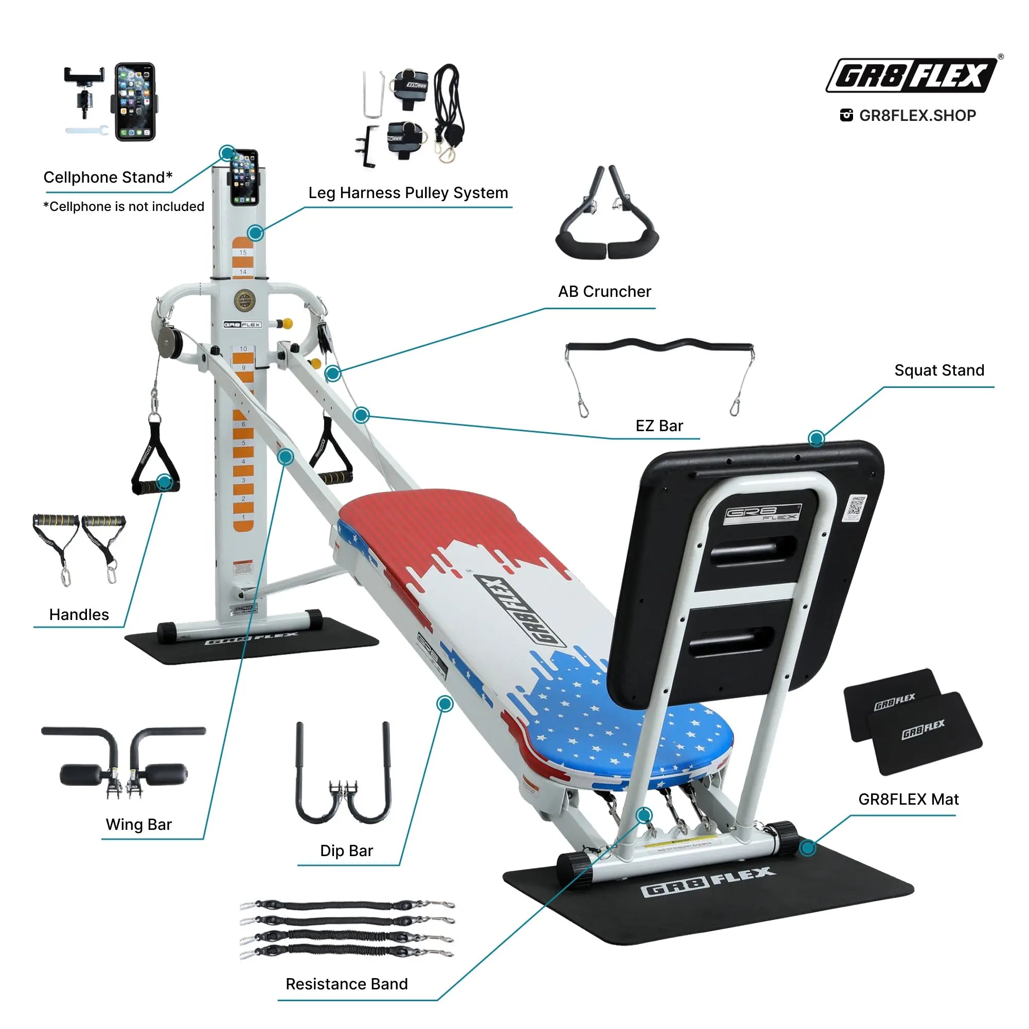 (Final Sale) Patriotic Bundle Set - Adjustable Dumbbells (Black) + GR8FLEX original all inclusive package, get a FREE 12pc 270lbs Resistance Bands GR8FLEX USA