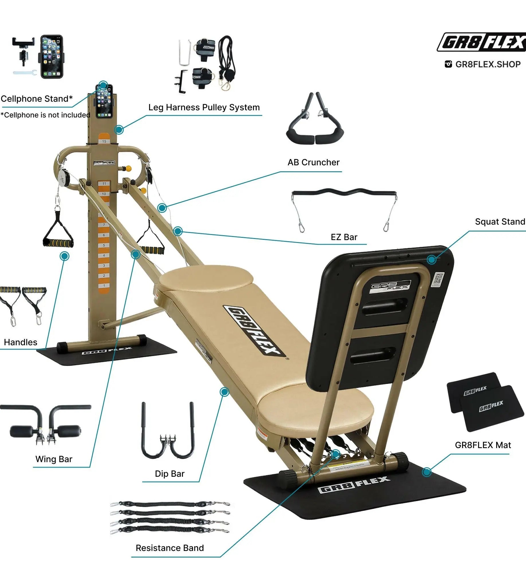 (Final Sale) Golden Bundle - Adjustable Dumbbells (Black) + GR8FLEX original all inclusive gym, get a FREE 12pc 270 lbs Resistance Bands set GR8FLEX USA