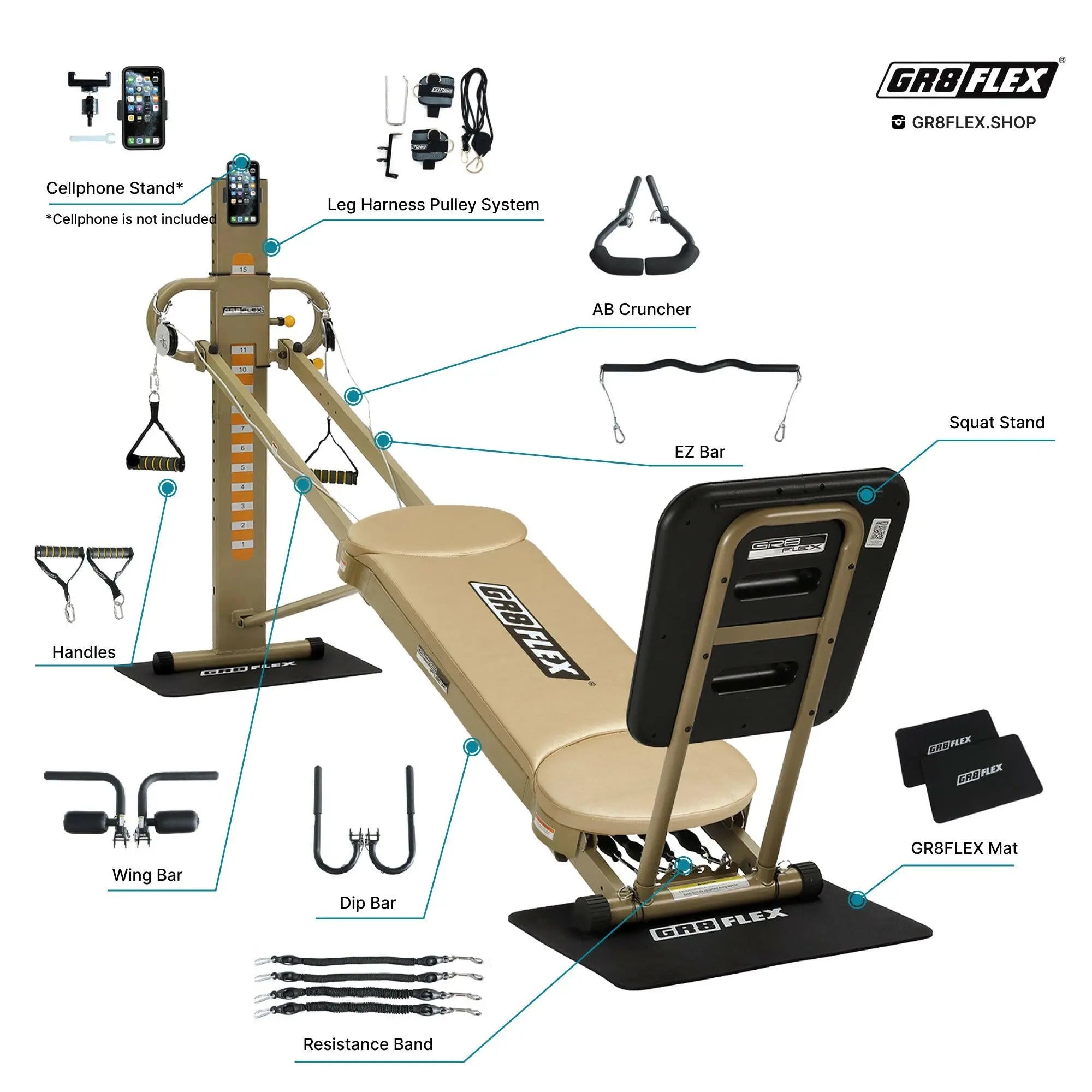 (Final Sale) Golden Bundle - Adjustable Dumbbells (Black) + GR8FLEX original all inclusive gym, get a FREE 12pc 270 lbs Resistance Bands set GR8FLEX USA